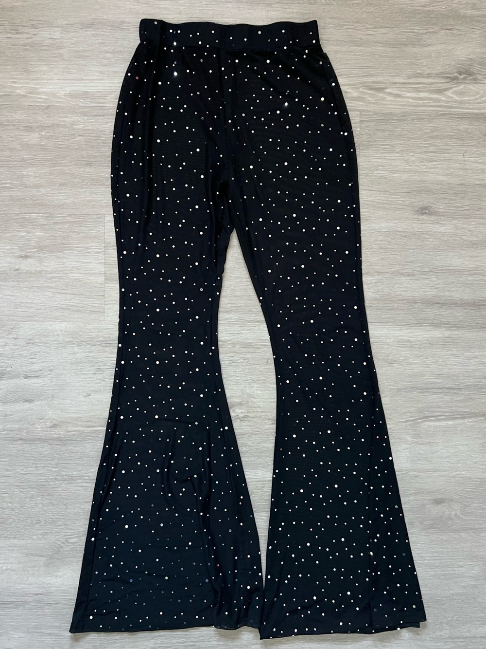 Black Sparkle Polka Dot Flared Sheer Pull-On Pants